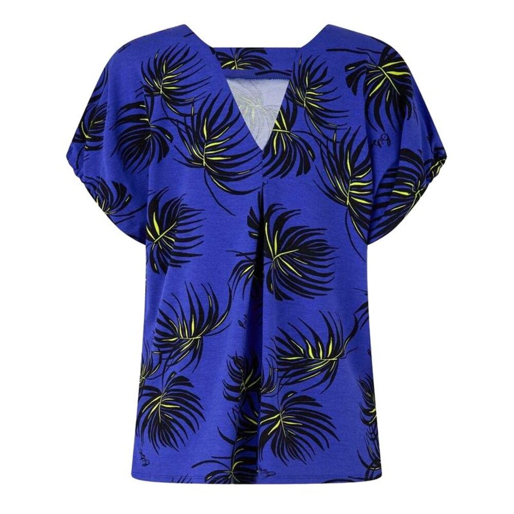 Biba Womens/Ladies Leaf Print Jersey V Neck Relaxed Fit Blouse / Blue